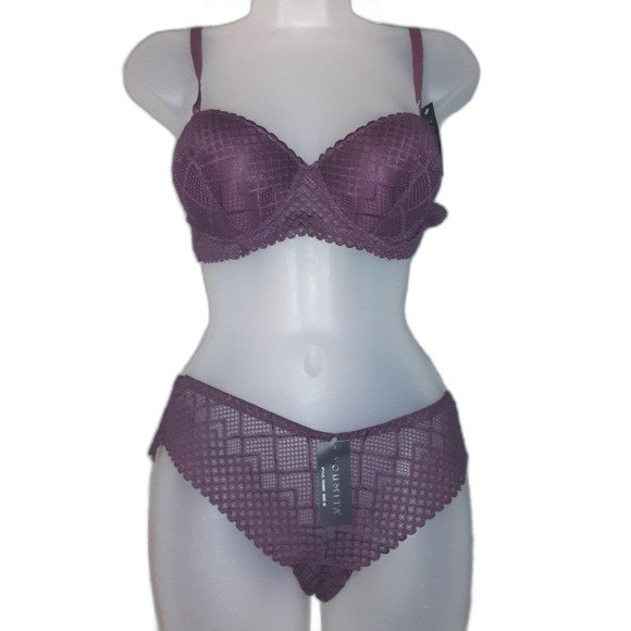 Youmita 36B Fig Symmetrical Mesh Light Push Up Bra Medium Hipster NWT - Picture 1 of 8